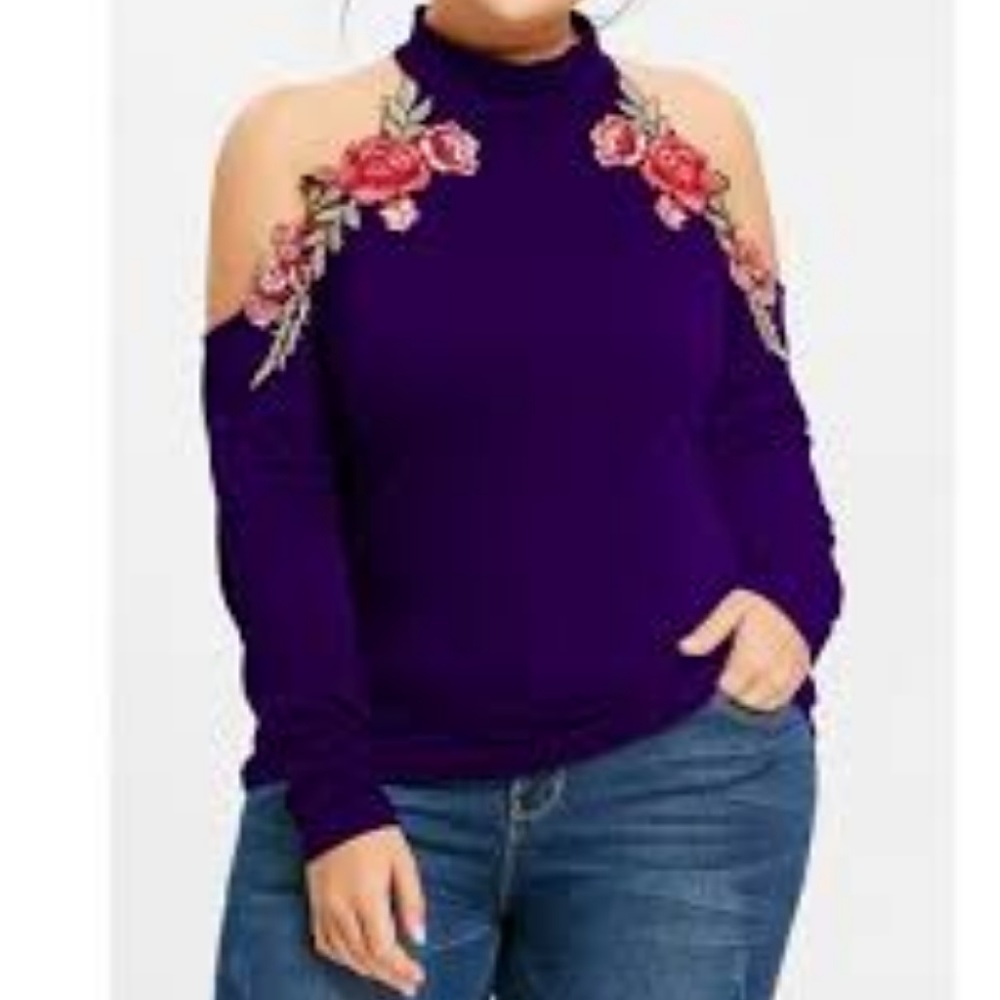 NWT Plus Size Cold Shoulder Floral Embroidered Top